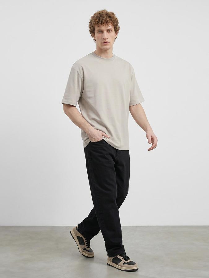 R&B Beige Men Solid Short Sleeves Tshirt