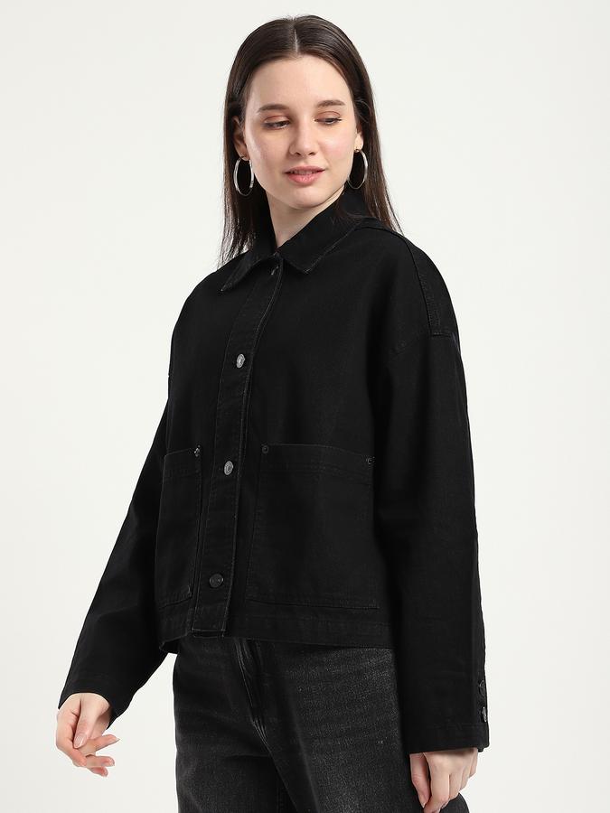 R&B Women Black Solid Denim Jacket