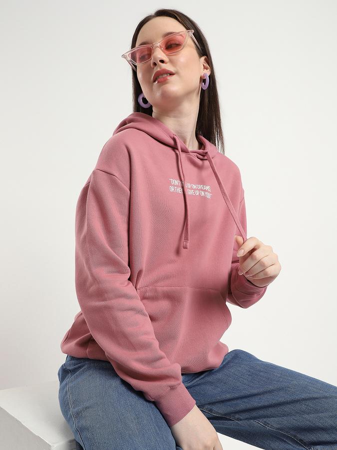 Women Cotton Blend Relaxed Fit Hooded Typographic Sweatshirt