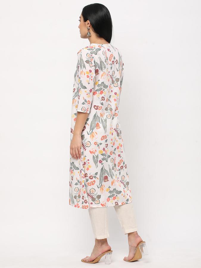 Women Polyester Blend Regular Fit V Neck Printed Kurta