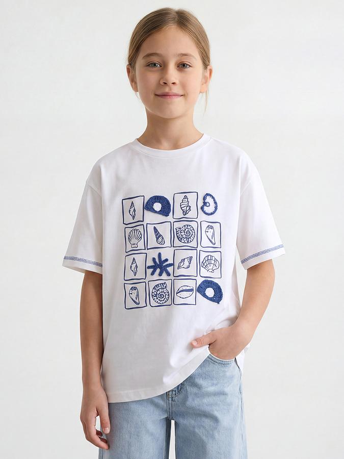 R&B Girls White Regular Fit Graphic Print Short Sleeve T-shirt