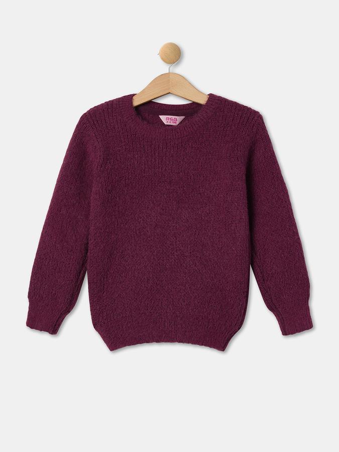 Girls Acrylic Regular Fit Crew Neck Solid Sweater
