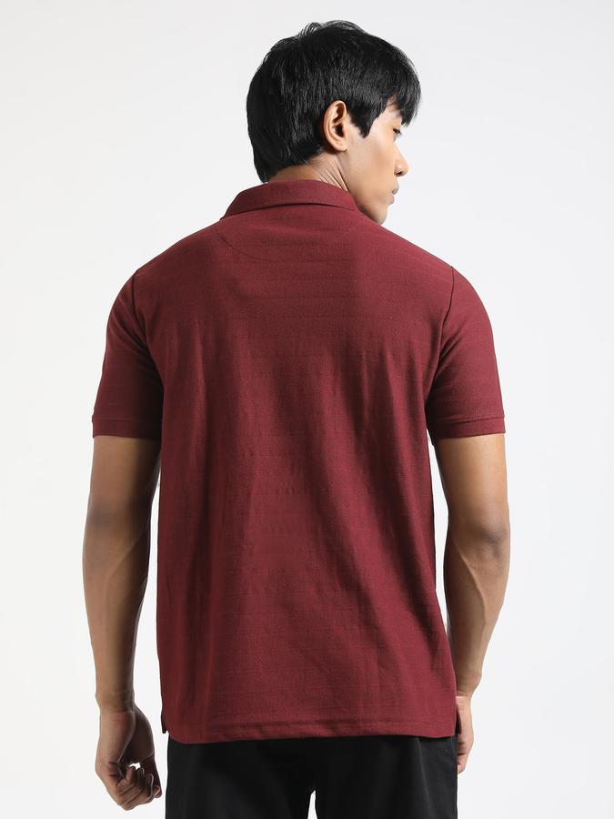 Men Cotton Regular Fit Polo Neck Textured T-shirt