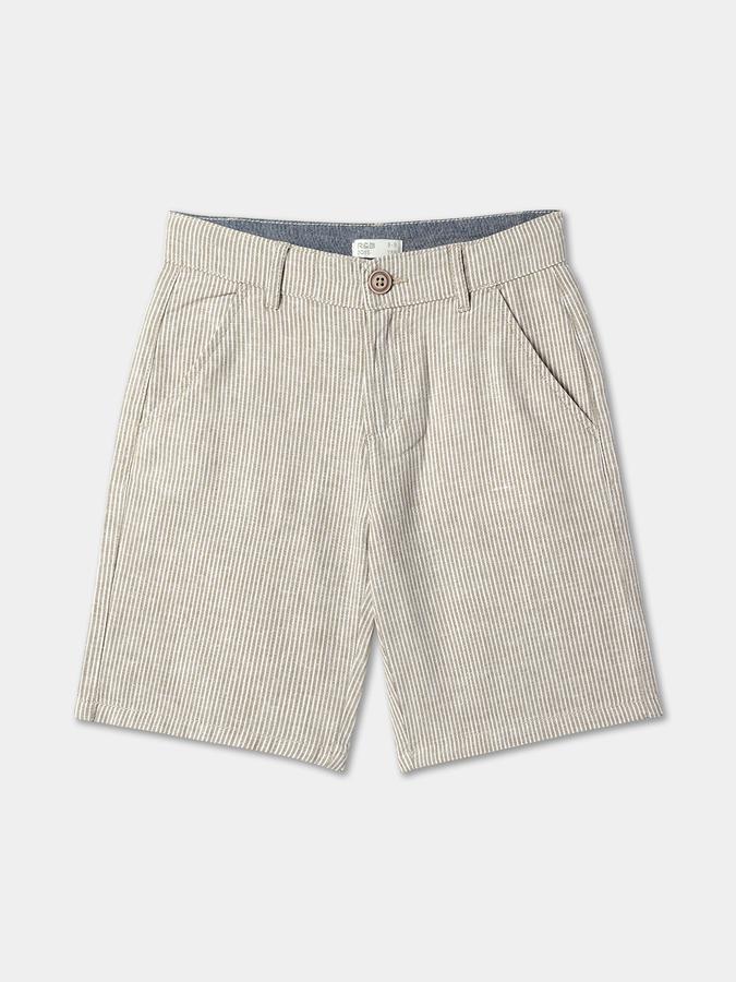 Boys Linen Blend Relaxed Fit Mid Waist Clean Hem Shorts
