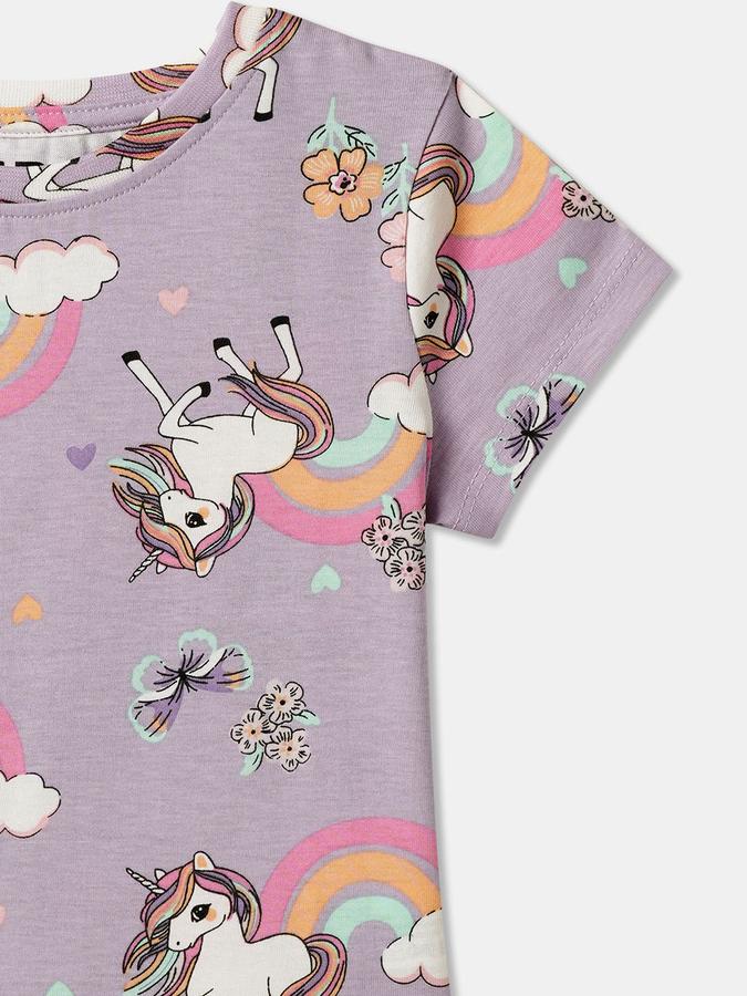 R&B Girls' Lilac Printed T-Shirt