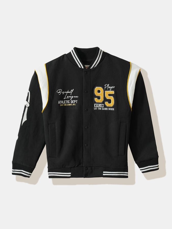 Boys Polyester Varsity Snap Front Graphic Jacket