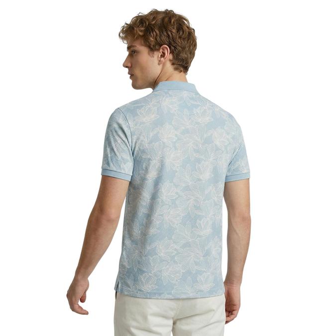 R&B Men Blue Cotton Printed Polo Collar T-Shirt