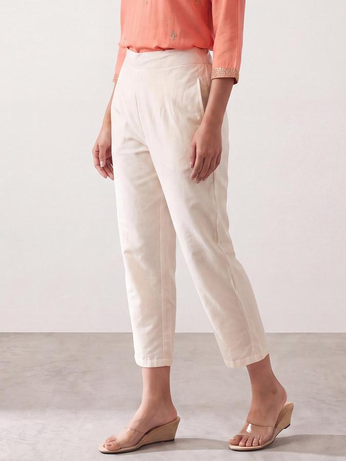 R&B Women Off White Solid Ethnic Narrow Pant