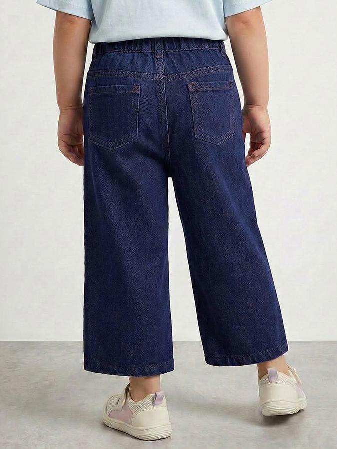 R&B Girls Blue Regular Fit Embroidered Mid-Rise Cotton Jeans