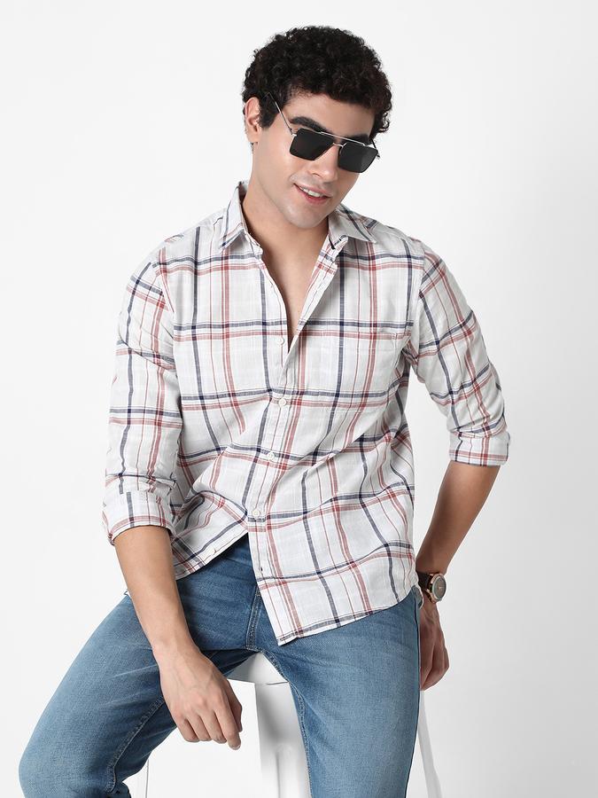 R&B Men's White Checked Shirt