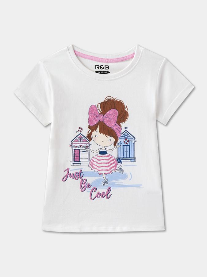 Girls Graphic Print Pure Cotton Regular T Shirt 