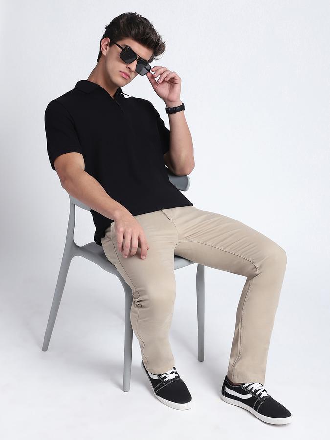 Men Cotton Regular Fit Polo Neck Solid T-shirt