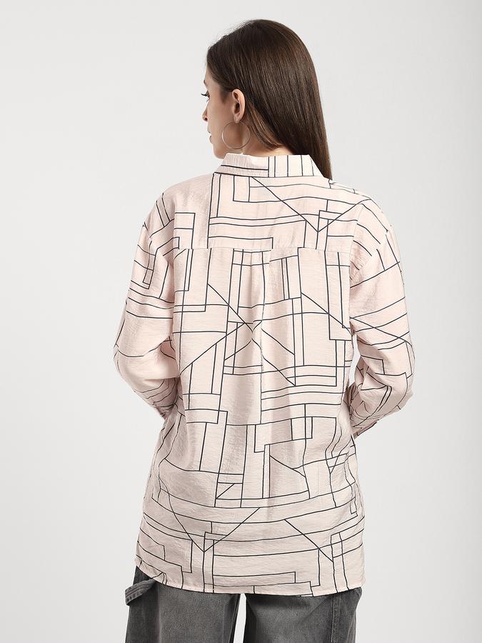 R&B Women Ivory Geometric Print Longline Shirt