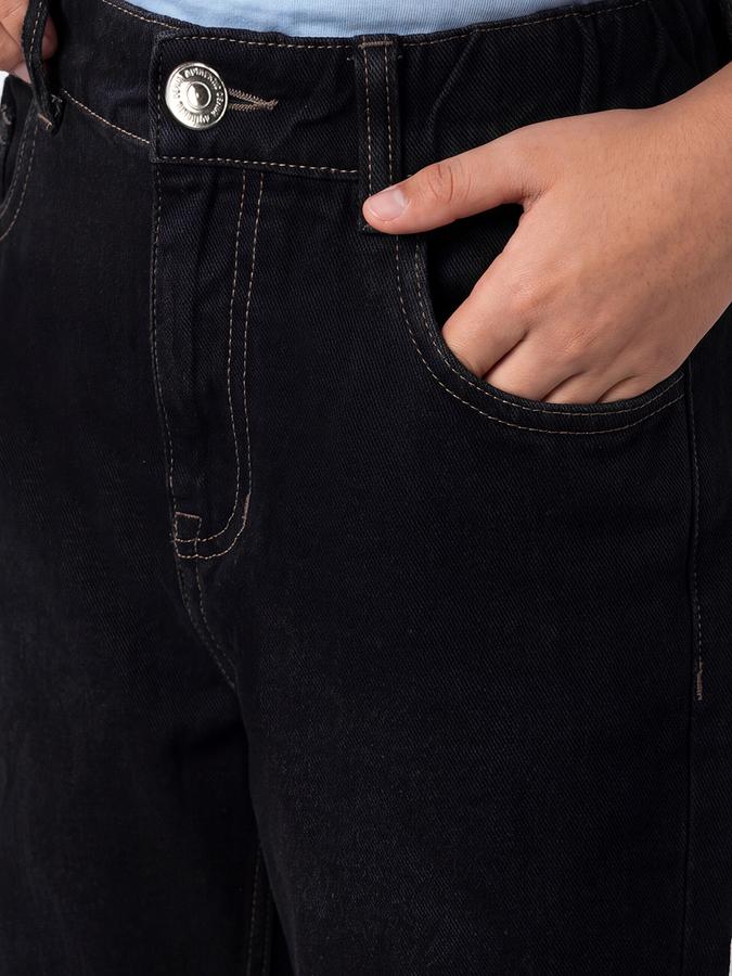 R&B Boys Black Regular Fit Pure Cotton Mid Rise Jeans