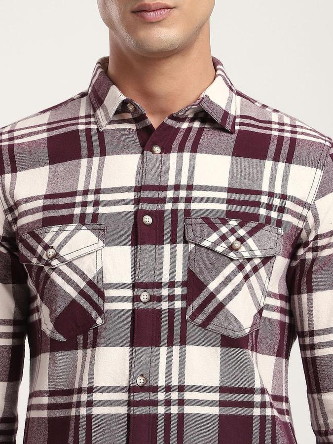R&B Men Maroon Checked Long Sleeves Shirt 