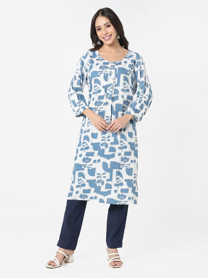 Women's regular fit casual abstract geometric printed round neck straight kurta  image number 1
