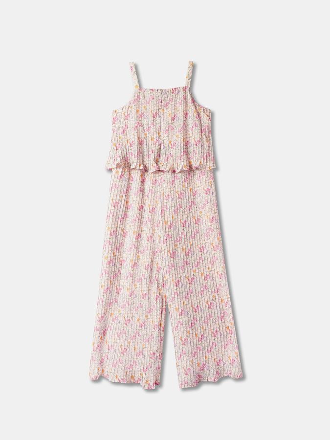 Girls Polyester Wide Leg Pleated Ruffle Dungarees