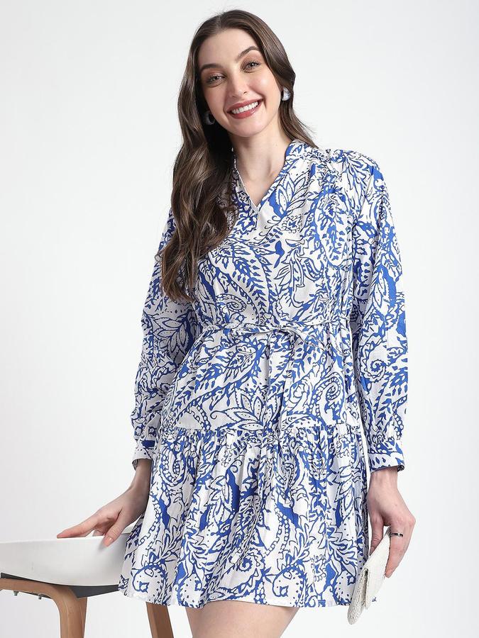 R&B Blue Printed Women Regular fit Dress