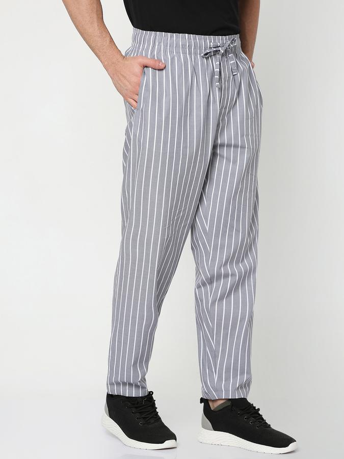 Men Striped Straight Track Pants with Drawstring Waist image number 2