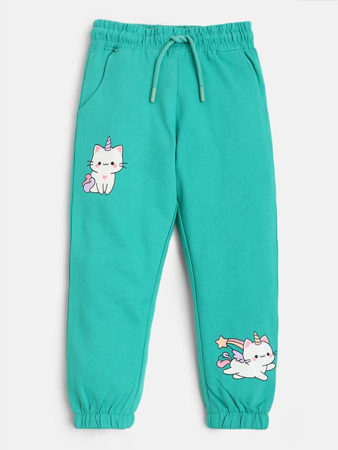 Girls Graphic Print Slim Fit Flat-Front Pants