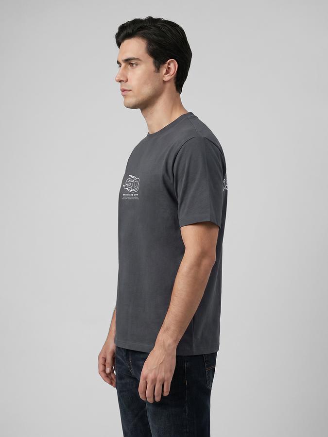 R&B Grey Graphic Print Men Round Neck Relaxed Fit Short Sleeves T-Shirt 