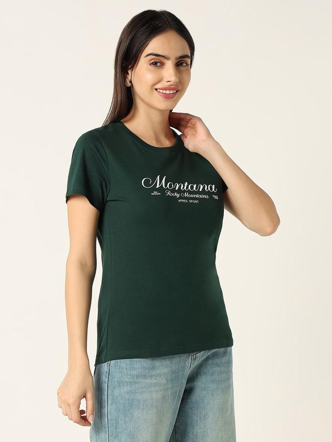 Women Cotton Slim Fit Crew Neck Graphic T-shirt