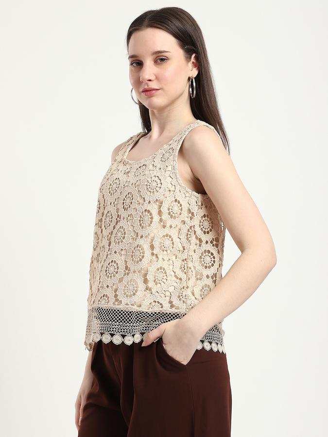 R&B Women Beige Crochet Sleeveless Top