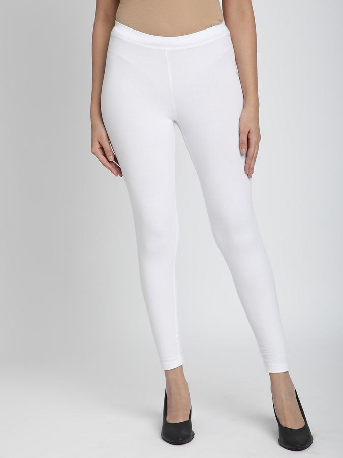 Women Cotton Lycra Elasticated Waist Full Length Solid Leggings