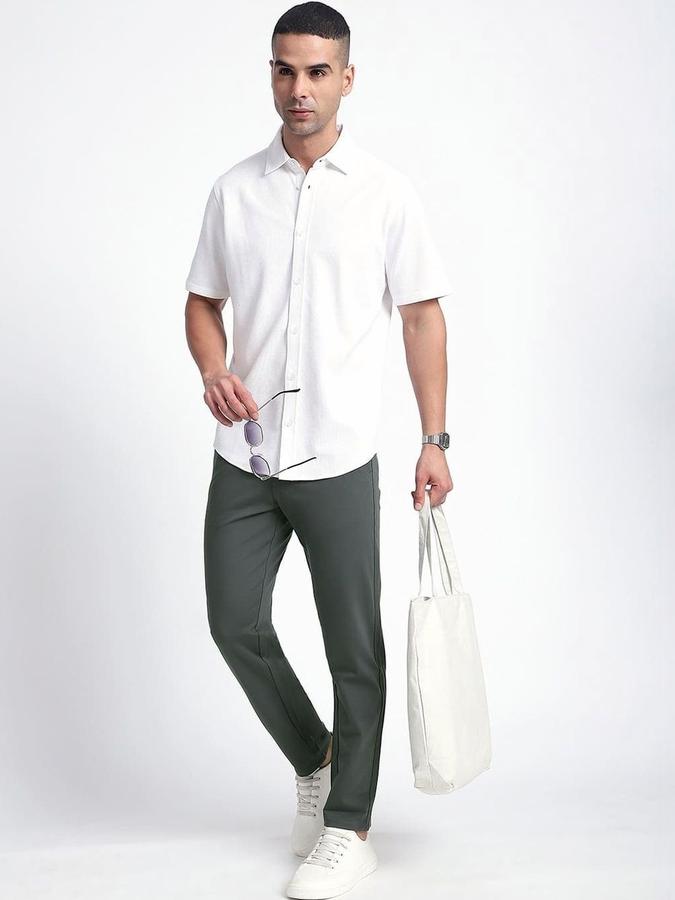 R&B Men Grey Solid Regular Fit Trousers