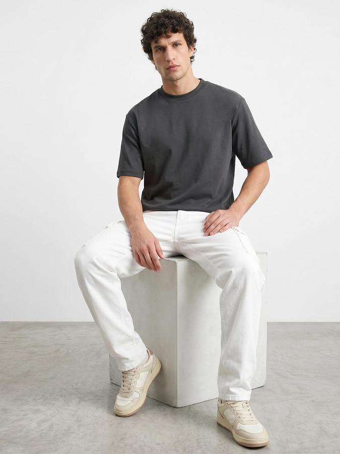R&B Grey Men Solid Short Sleeves Tshirt