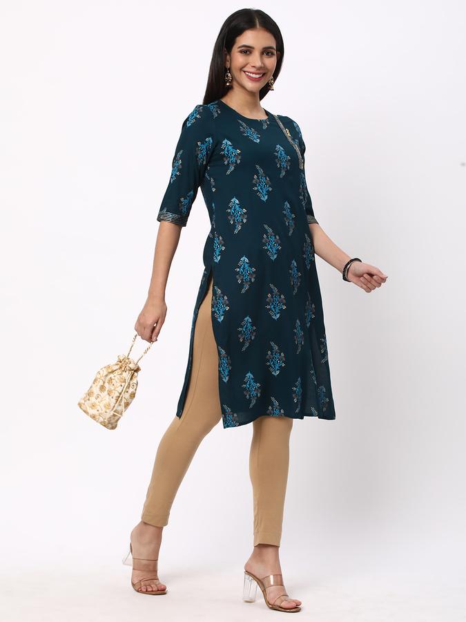 R&B Women's Printed Regular Straight Kurta 3-Q Sleeves image number 1