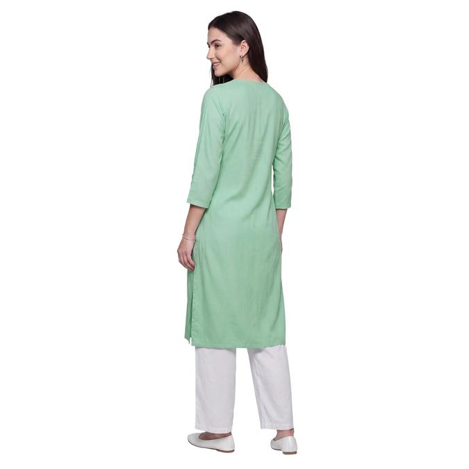 R&B Green Women V-Neck Three-Quarter Sleeves Kurta 