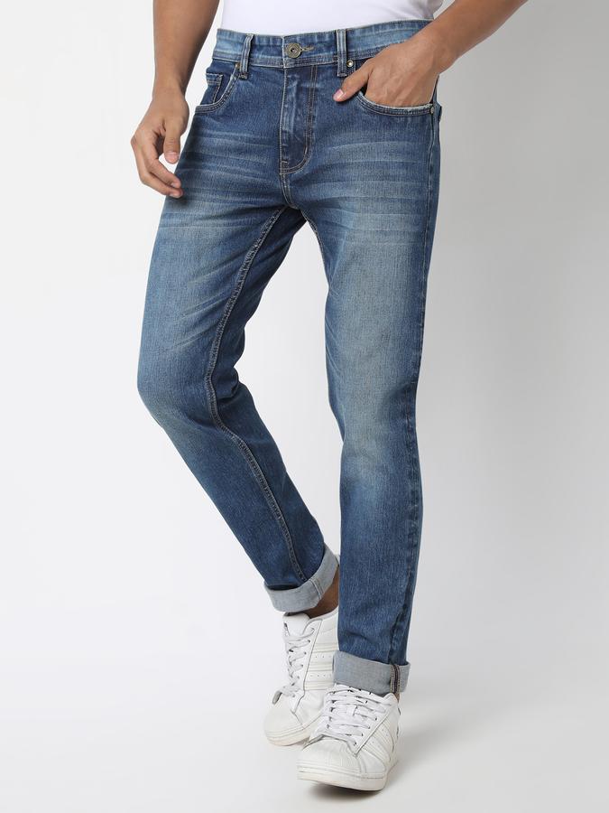 Men Cotton Regular Fit Mid Rise Faded Jeans