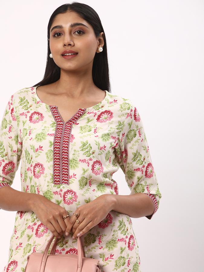Women Cotton Regular Fit V Neck Printed Kurta