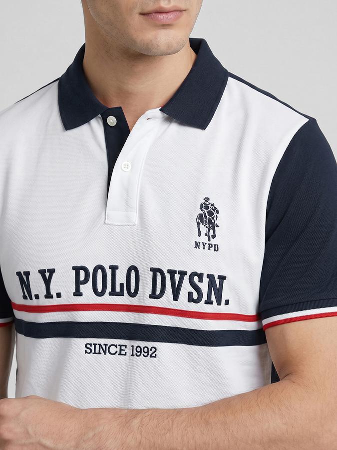 R&B White Typography Men Polo Collar Regular Fit Short Sleeves T-Shirt 