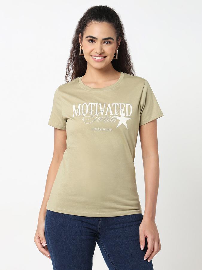 Women Cotton Relaxed Fit Round Neck Graphic T-shirt