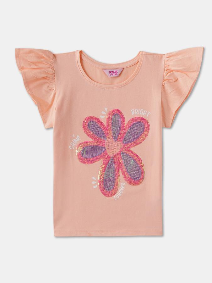 Girls Regular Fit Flutter Sleeve Crew Neck Top