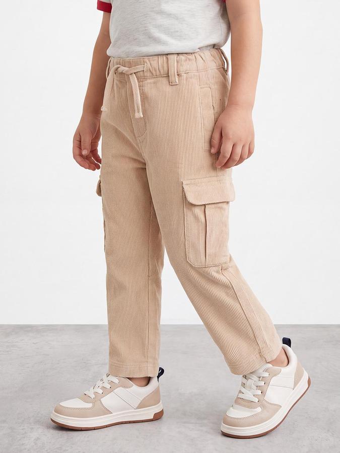 R&B Boys Beige Textured Draw Cord Cargo Pant 