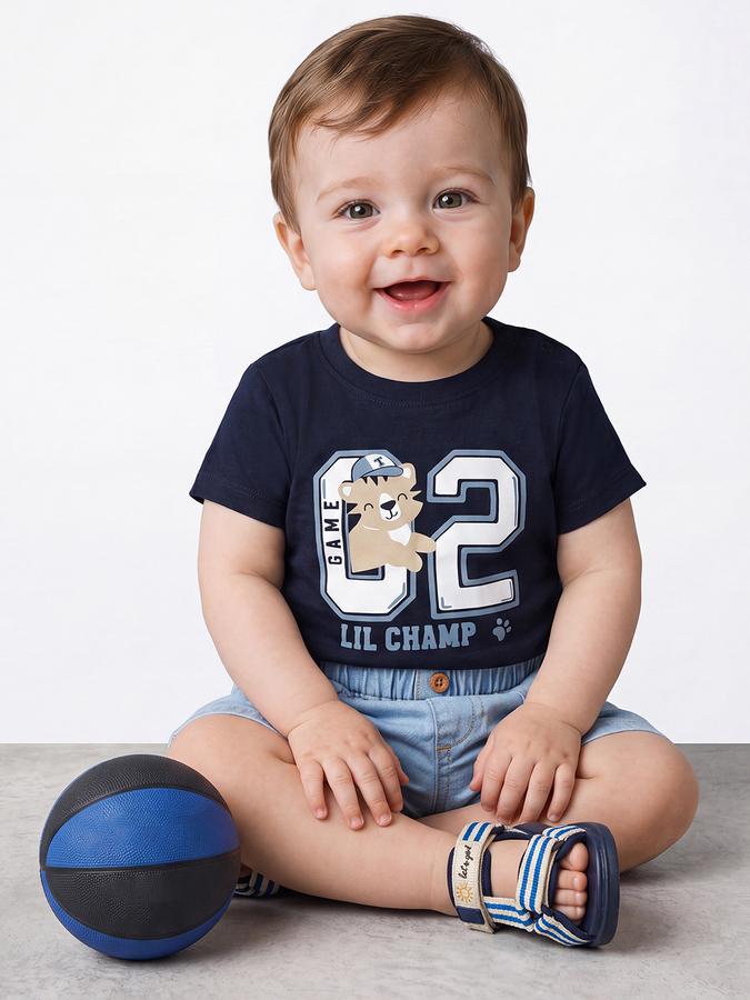 R&B Boys Navy Blue Graphic Print Short Sleeves Tshirt