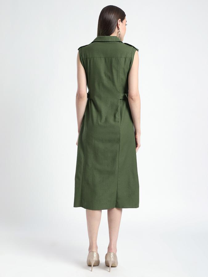 Women Cotton Shirt Midi Solid Dress