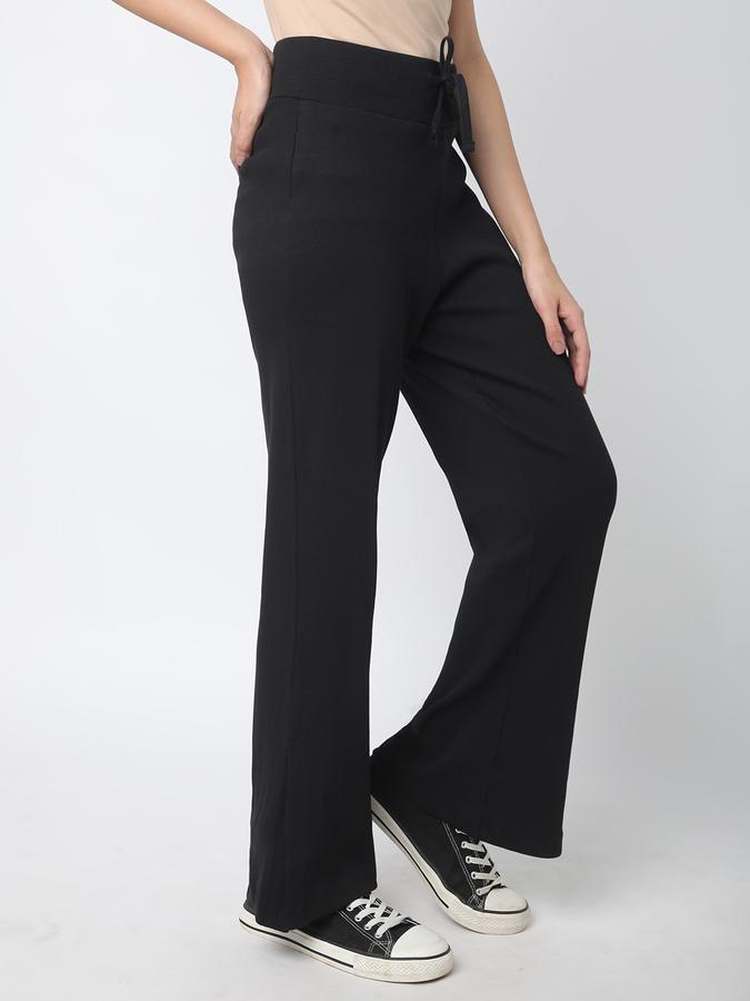 Women Cotton Regular Fit Mid Rise Textured Trousers