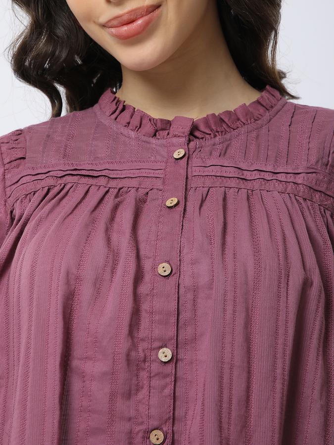 Women Cotton Relaxed Fit Ruffled Collar Ruffled Ethnic Top