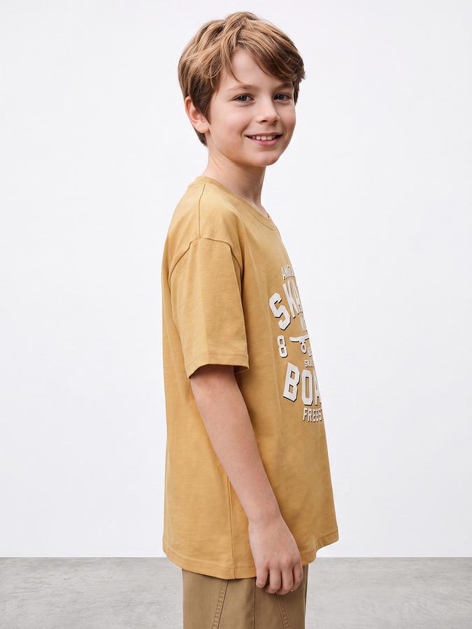 R&B Boys Mustard 3D Graphic Print Drop-Shoulder Sleeves Tshirt