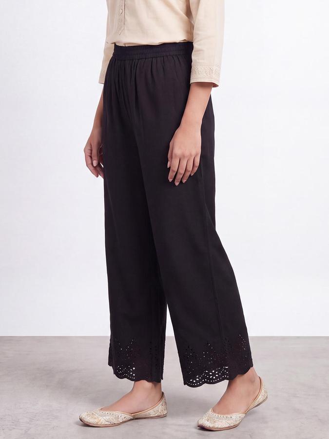 R&B Women Black Pure Cotton Schiffli detail Ethnic Pant