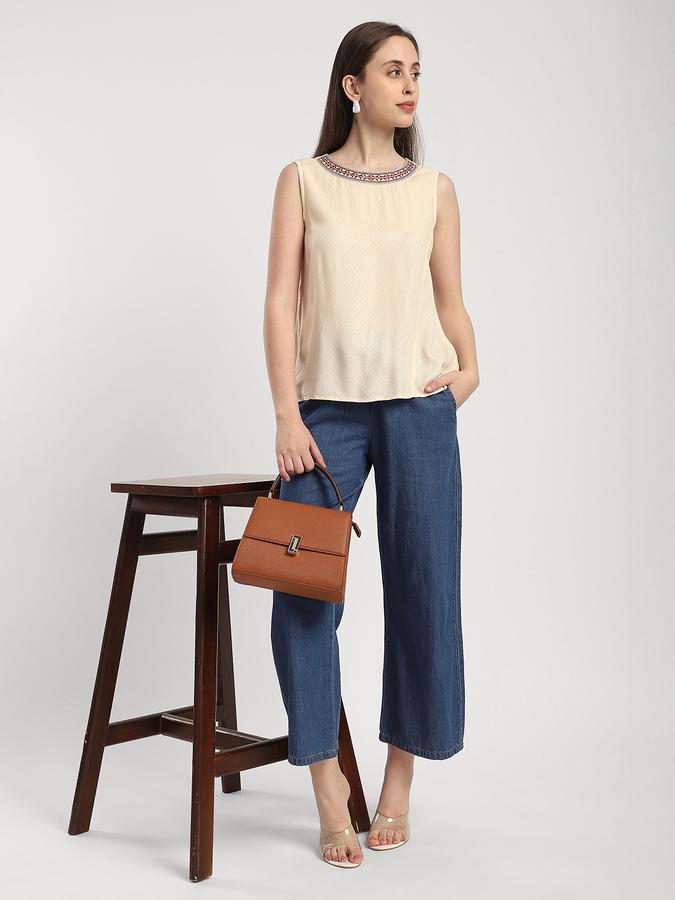 Women Viscose Regular Fit Round Neck Embroidered Top