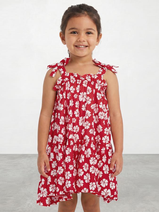 R&B Girl Red Floral Print Pure Cotton Sleeveless A-Line Dress