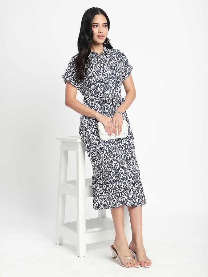 R&B Women Black Ikat Print Short-Sleeve Shirt Dress