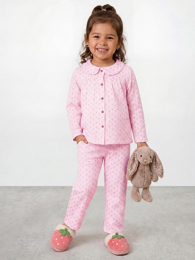 R&B Girls Pink Floral Print Long Sleeves Top &amp; Pyjamas Set