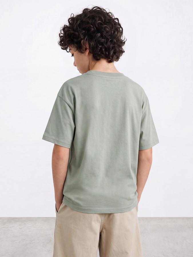 R&B Boys Green Bold Typographic Print Drop-Shoulder Sleeves Tshirt