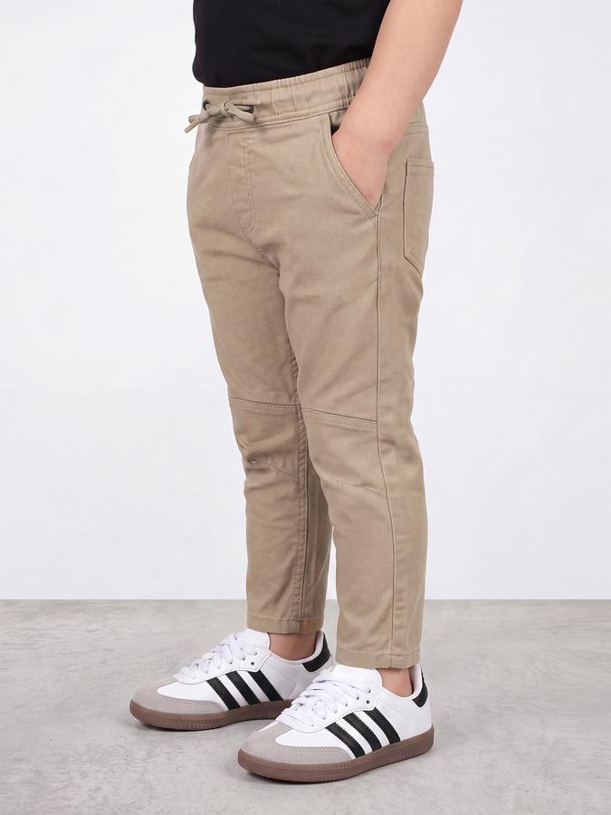 R&B Boys Beige Solid Regular Fit Mid Rise Trousers